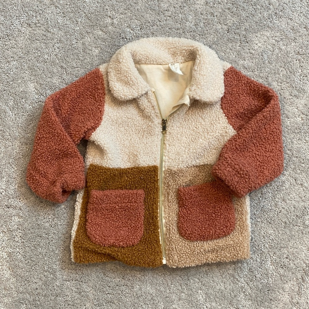 H&M Fuzzy Cream and Pink Fuzzy Jacket